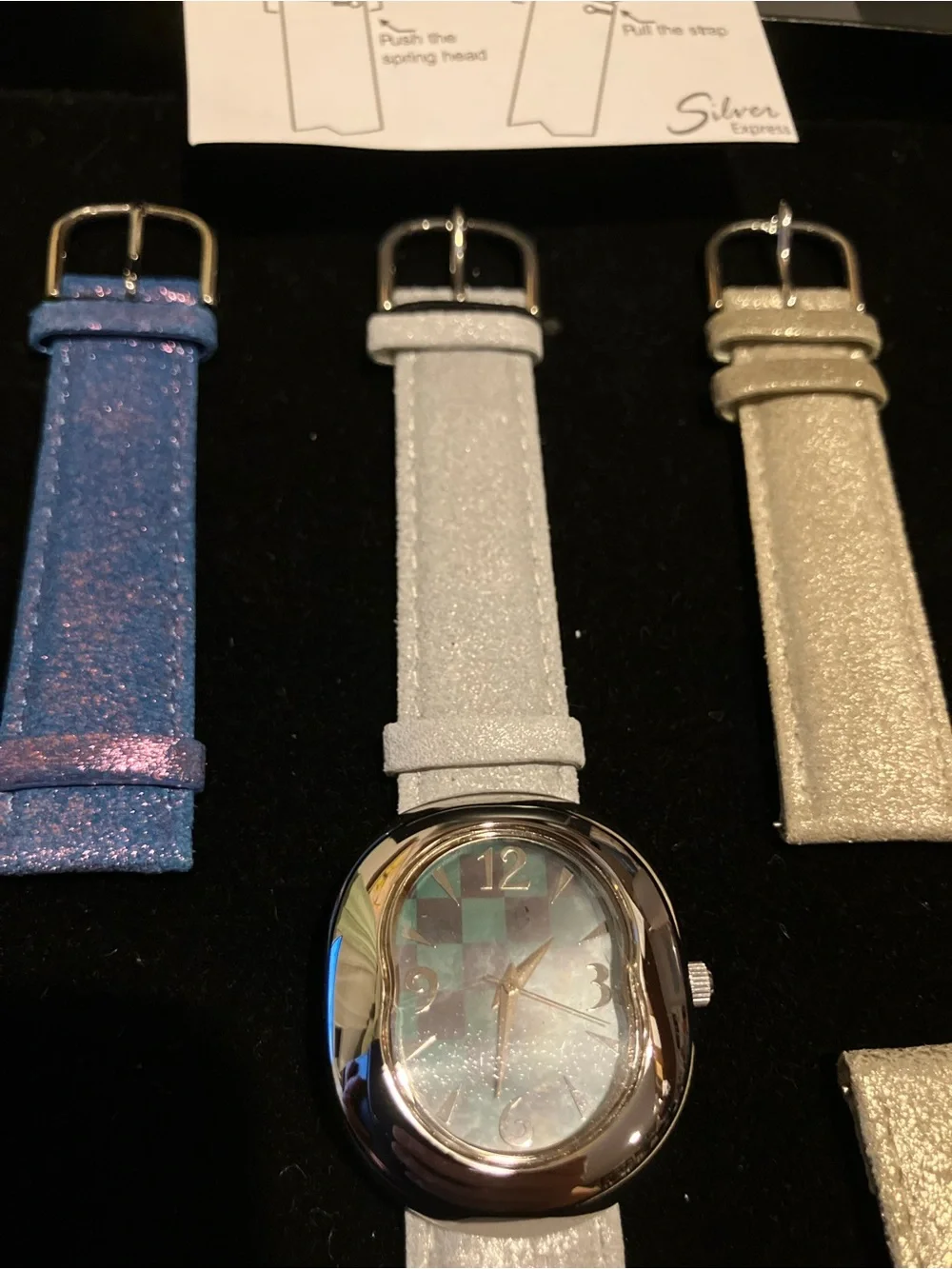 NEW Glitter Interchangeable Strap Fashion Watch - Silver and Blue Options.